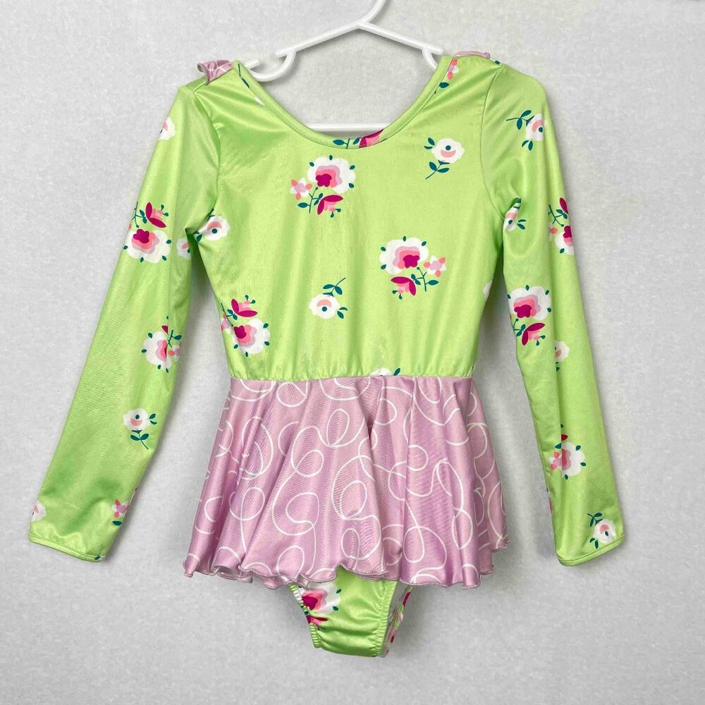 Leo Luvs Floral Long Sleeve Skirted Dance Leotard Girls Size 5